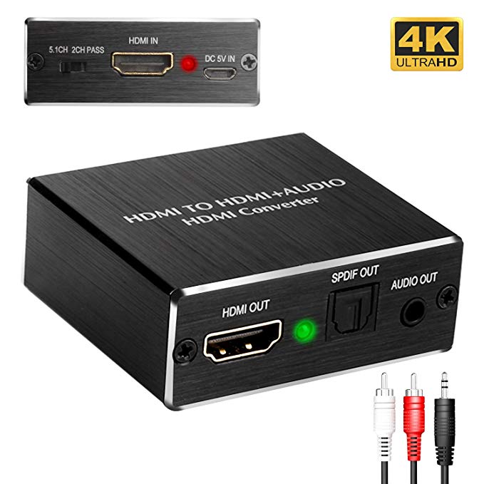 Cingk 4K HDMI to HDMI Audio Extractor Optical and 3.5mm Stereo Audio Output Splitter Video Audio Converter for Roku Blue-ray PC Laptop Xbox One HDTV and More