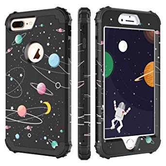 BENTOBEN iPhone 8 Plus Case, iPhone 7 Plus Case, Space Planet Pattern Full Body Heavy Duty Shockproof 3 in 1 Hard PC Soft Silicone Protective Phone Cover for iPhone 8 Plus/iPhone 7 Plus, Black