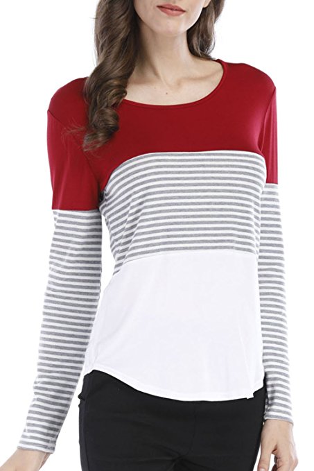 BBX Lephsnt Womens Shirt Long Sleeve Color Block Casual T Shirt Stripe Tunic Top