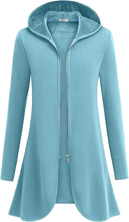 Zeagoo Women's Long Zip Up Hoodie Lightweight Oversized Tunic Sweatshirt Open Front Cardigan Jacket with Pockets