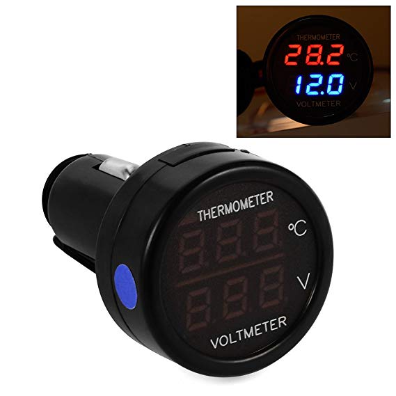 XCSOURCE 2 In 1 Car Auto LED Dual Display Digital Thermometer and Voltmeter Cigarette Lighter Power-Check Kit MA394