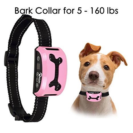 Bark Collar, 2018 Rechargeable Waterproof Bark Collars for Medium Dogs Large Small Dog No Bark Collar with Beep / Vibration / Safe Shock and 7 Adjustable Sensitivity Gears for 5lbs-160lbs Dogs