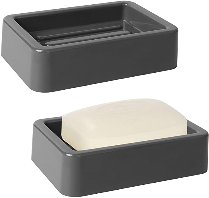 Topsky 2 Pack Soap Dishes for Shower, Plastic Soap Bar Holder, Soap Tray, Soap Savers Case for Bathroom Kitchen Sink, Easy to Clean, Stop Soap Soggy (Cuboid Grey)