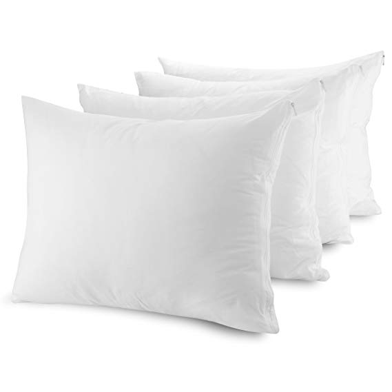 MASTERTEX Zippered Pillow Protectors Hypoallergenic Poly Cotton Breathable Pillow Covers (4 Pack) Soft and Quiet Pillow Encasement Dust Mite Control (Set of 4 - Standard - White)
