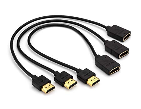 Sewell Direct 3 Pack of 4K HDMI 2.0 Male to Female Extension Cables, Port Saver, Thin Black, 1ft