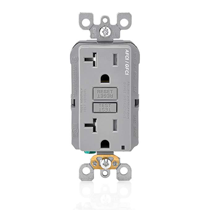 Leviton AGTR2-GY SmartlockPro Dual Function AFCI/GFCI Receptacle, 20 Amp/125V, Gray