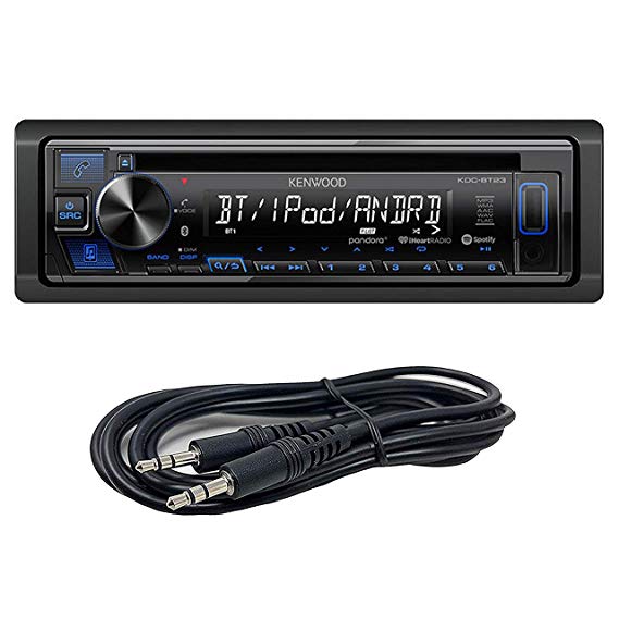 Kenwood KDC-BT23 Single DIN Bluetooth in-Dash CD/AM/FM Car Stereo Receiver w/Dual Phone Connection, Spotify Control   EMB 3.5mm Aux Cable