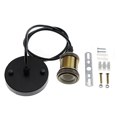 Vintage Edison Mini Pendant Light, Ke Senle 39.4 inches / 100cm Single Socket E26 / E27 Base Adjustable Black Wire Copper