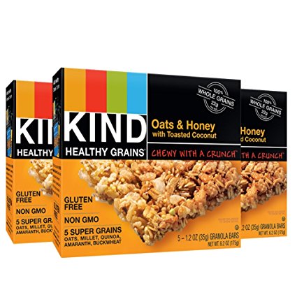 KIND Healthy Grains Granola Bars, Oats & Honey with Toasted Coconut, Gluten Free, 1.2oz Bars, 15 Count