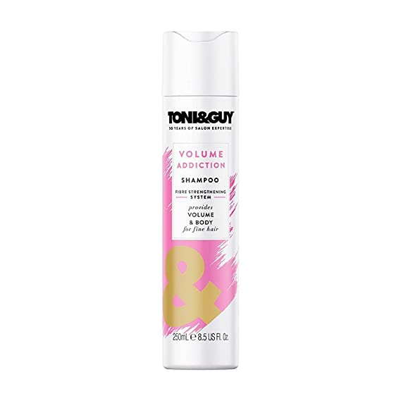 Toni&Guy Volume Addiction Shampoo for Fine & Flat Hair, Provides Natural Volume & Bounce to Hair, Formulated with Wheat Extracts, Lightweight Gentle Scalp Cleanser, Suitable for Men & Women, 250ml