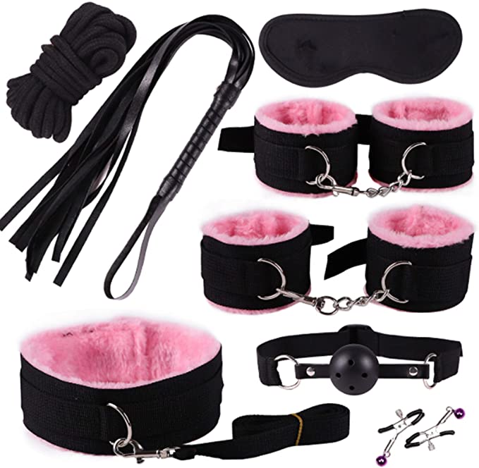 Blind-Folds Sex-Restraining-Set for Women Bondage Kit Esposas Sexuales, Blindfold and Handcuffs for Sex Play Bondage Rope Sex Toys for Couples, Pink Handcuffs BDSM Collar Sex Mask BDSM-Toys