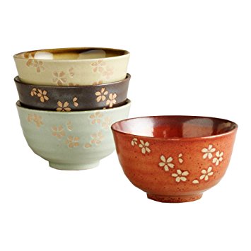 Fuji Asian Floral Blossom Rice Bowls - Set of 4