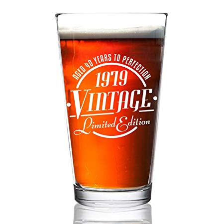 1979 Vintage Edition 40th Birthday Beer Glass for Men and Women (40th Anniversary) 16 oz- Elegant Happy Birthday Pint Beer Glasses for Craft Beer | Classic Birthday Gift, Reunion Gift for Him or Her