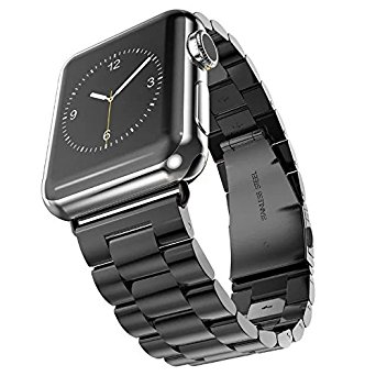 Apple Watch Band 42mm Fwheel Stainless Steel Metal Replacement Smart Watch Band Bracelet with Double Button Folding Clasp for Apple Watch Series 1 Series 2 All Models (Black 42mm)