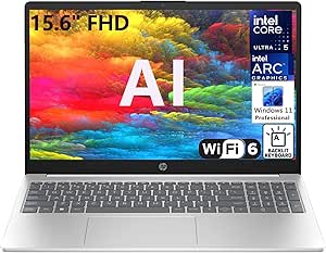 HP 15 15.6" FHD AI Laptop Business Computer, Intel 14-Core Ultra 5 125H (Beat i7-1370P), 16GB DDR5 RAM, 1TB PCIe SSD, Arc Graphics, WiFi 6, Bluetooth 5.3, Backlit Keyboard, Windows 11 Pro, venthear