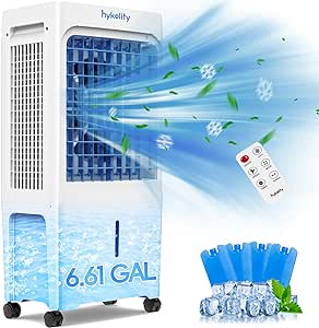 Hykolity 1,882 CFM Evaporative Air Cooler, 3-Speed Portable Swamp Cooler with Remote, 12H Timer, Energy Saved Cooling Fan with 6.61 Gal Water Tank for Indoor and Outdoor Use