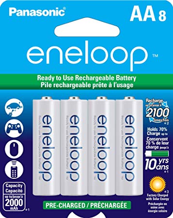 Panasonic BK-3MCCA8BA eneloop AA 2100 Cycle Ni-MH Pre-Charged Rechargeable Batteries, 8 Pack (Renewed)