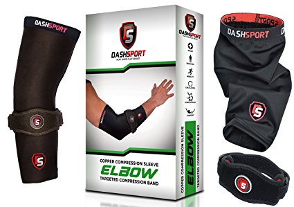 Tennis Elbow Brace – Copper Compression Elbow Sleeve. DashSport: The ORIGINAL Elbow System for Complete Support and Pain Relief from Golfer and Tennis Elbow