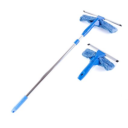 Super Squeegee – 3 in 1 Professional Window Cleaning Kit - Window Squeegee with Microfiber Scrubber 2 Piece Set with Extension Pole – for Windows, Glass, and Auto