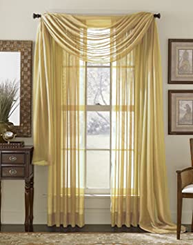 Luxury Discounts Beautiful Elegant Solid Gold Sheer Scarf Valance Topper 40" X 216" Long Window Treatment Scarves