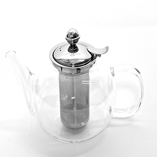 Glass Teapot Kettle with Stainless Steel Infuser - Stovetop Safe - Blooming and Loose Leaf Tea - Large Capacity 1200ml/40oz