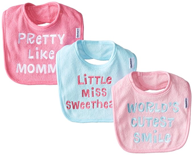 Gerber Baby Girls' 3 Pack Terry Bib with Sayings