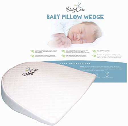 OnlyCare Baby Wedge Pillow | Best for Infants High Density Foam with Waterproof Layer & Cotton Cover | Crib Sleep Positioner for Reflux and Colic | Pregnancy Support Pillow 2019