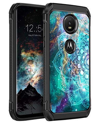 BENTOBEN Moto Z4 Case, 2 in 1 Hybrid Anti-Slip Soft Rubber Bumper Hard Cover Luminous Noctilucent Faux Leather Rugged Shockproof Girls Protective Phone Case for Motorola Moto Z4, Mandala in Galaxy