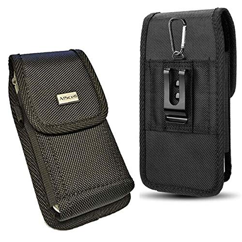 AIScell Universal Metal Belt Clip Holster For Extra Large Phone [ Rugged Black Nylon Canvas Pouch Carrying Case ] Compatible With LG Stylo 4 / Q Stylus / V30 / Stylo 4 Plus/With Protective Cover Case