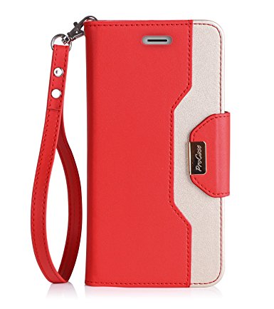 iPhone 7 / iPhone 8 Case Cover, ProCase Stylish Wallet Flip Card Case Slim Stand Cover for Apple iPhone 7 / iPhone 8, with Card Slots and Mirror -Red