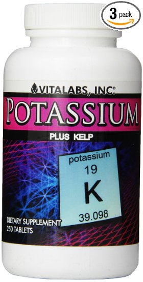 Vitalabs Potassium  Plus Kelp, 250 Tablet Bottle, (Pack of 3)