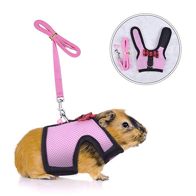 Small Animals Harness and Leash Adjustable - Soft Mesh Small Pet Harness with Safe Bell, No Pull Comfort Padded Vest Durable Nylon Harness All Season for Rats,Guinea Pig and Hamster