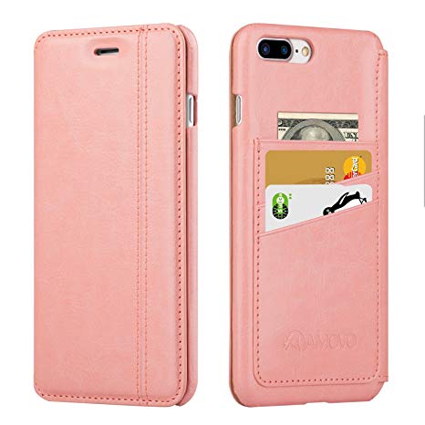 AMOVO Case for iPhone 7 Plus, iPhone 8 Plus Wallet Case [Vegan Leather] [Card Slots on The Back] iPhone 8 Plus Flip Cover with Gift Box Package (iPhone 7 Plus/8 Plus (5.5") Pink)