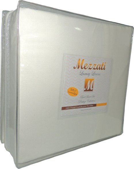 Mezzati Luxury Bed Sheets Set - Sale - Best, Softest, Coziest Sheets Ever! - High Quality 1800 Prestige Collection Brushed Microfiber Bedding - Money Back Guarantee (Ivory, King)