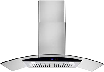 AKDY Convertible Kitchen Wall Mount Range Hood in Stainless Steel w/Tempered Glass, Touch Control and Carbon Filters (36 in.)