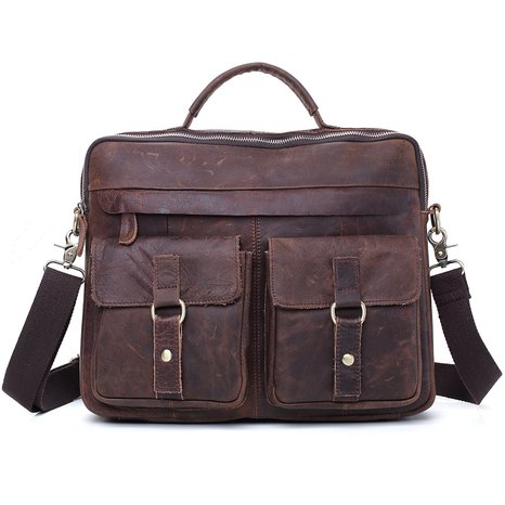 Harrms Genuine Brown Leather Shouler Briefcase,Laptop Bags For Men 100% Italian Cowhide