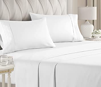 Full Size Sheet Set - 4 Piece Set - Hotel Luxury Bed Sheets - Extra Soft - Deep Pockets - Easy Fit - Breathable & Cooling Sheets - Wrinkle Free - Comfy - White Bed Sheets - Fulls Sheets ? 4 PC