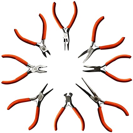 8 Pcs Set of Plier Tools by Kurtzy - Wire Cutters, Flat Nose Pliers, Round Nose Pliers and more - Heavy Duty Tool Kit for Electrical and Wood Work, DIY and Jewellery Making - Ergonomic Handle (Small)