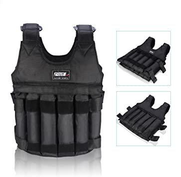 44LB/ 20KG Adjustable Weighted Vest Workout Exercise Boxing Training Fitness 16 Pouches (Weights not Included)