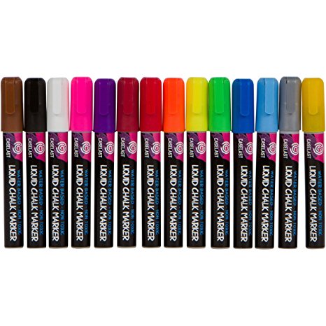 CASELAST Premium Liquid Chalk Markers - 14 Pack   64 Chalkboard Labels - Artist Quality Erasable Neon Color Pens Including Gold & Silver - Reversible 6mm Bullet & Chisel Tips - New Improved Cap