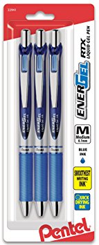 Pentel EnerGel Deluxe RTX Gel Ink Pens, 0.7 Millimeter Metal Tip, Blue Ink, 3-Pack (BL77BP3C)