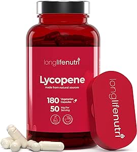 Lycopene 50mg 180 Vegetarian Capsules | Supplement Health | Natural Tomato Extract Non-GMO | Pure Powder