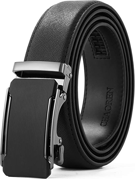 Men's Belt-Leather Ratchet Belt Dress with Slide Click Buckle Adjustable -1 3/8" Trim to Exact Fit…