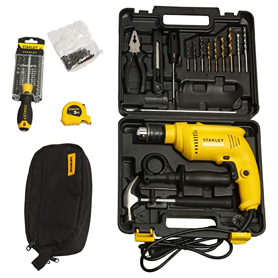 STANLEY SDH600KV 13mm 600Watt Hammer Drill and Hand Tools Kit for Home,DIY and Professional use -111pc in 2 Boxes