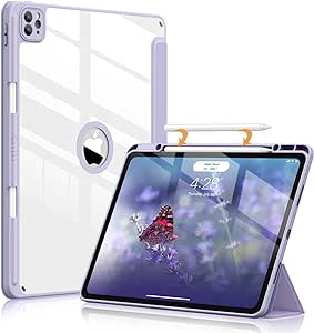 Soke for iPad Pro 12.9 Case (6th/5th/4th/3rd Generation, 2022/2021/2020/2018) - Pencil Holder Auto Sleep/Wake Camera Protection, Shockproof Back Cover for iPad Pro 12.9 Inch, Gray Purple