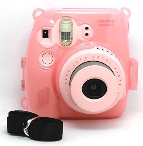 [Fujifilm Instax Mini 8 Case]-- CAIUL Transparent Crystal Comprehensive Protection Instax Mini 8 8  9 Camera Case Bag With PVC Material [Ever Ready Design ] ( Pink )