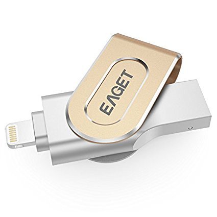 Acekool EAGET I80 32GB Apple MFi Pen Drive Lightning / USB 3.0 Dual-interface OTG Flash Drive for iPhone 7 7Plus 6s SE iPad Mini Air iPod Touch (Gold)