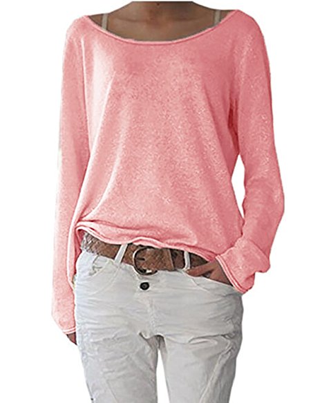 ZANZEA Women's Solid O Neck Long Sleeve T Shirt Casual Knit Tops Blouse Pullover