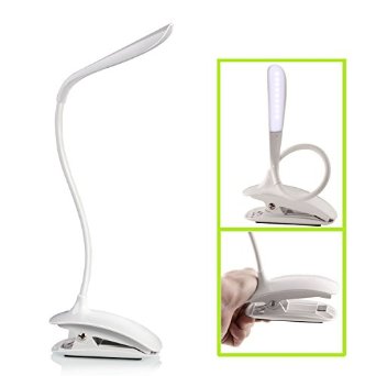 Kootek DL03 Clip On Eye Care LED Reading Light Rechargeable Dimmable Touch Control Desk Lamp Gooseneck with USB Charging Port and 3 Levels of Adjustable Brightness for Bed Laptop Computer Music Stand Headboard White