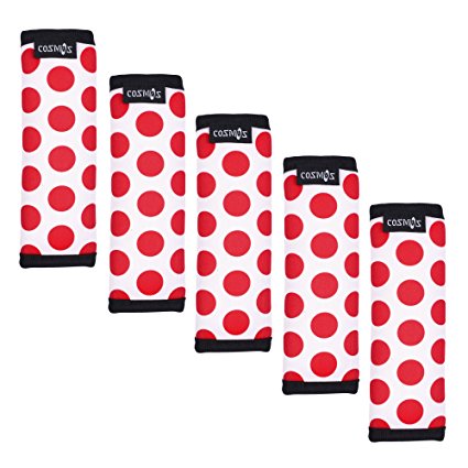 Cosmos ® 5 Pcs Red Polka Dot Comfort Neoprene Handle Wraps/Grip/Identifier for Travel Bag Luggage Suitcase